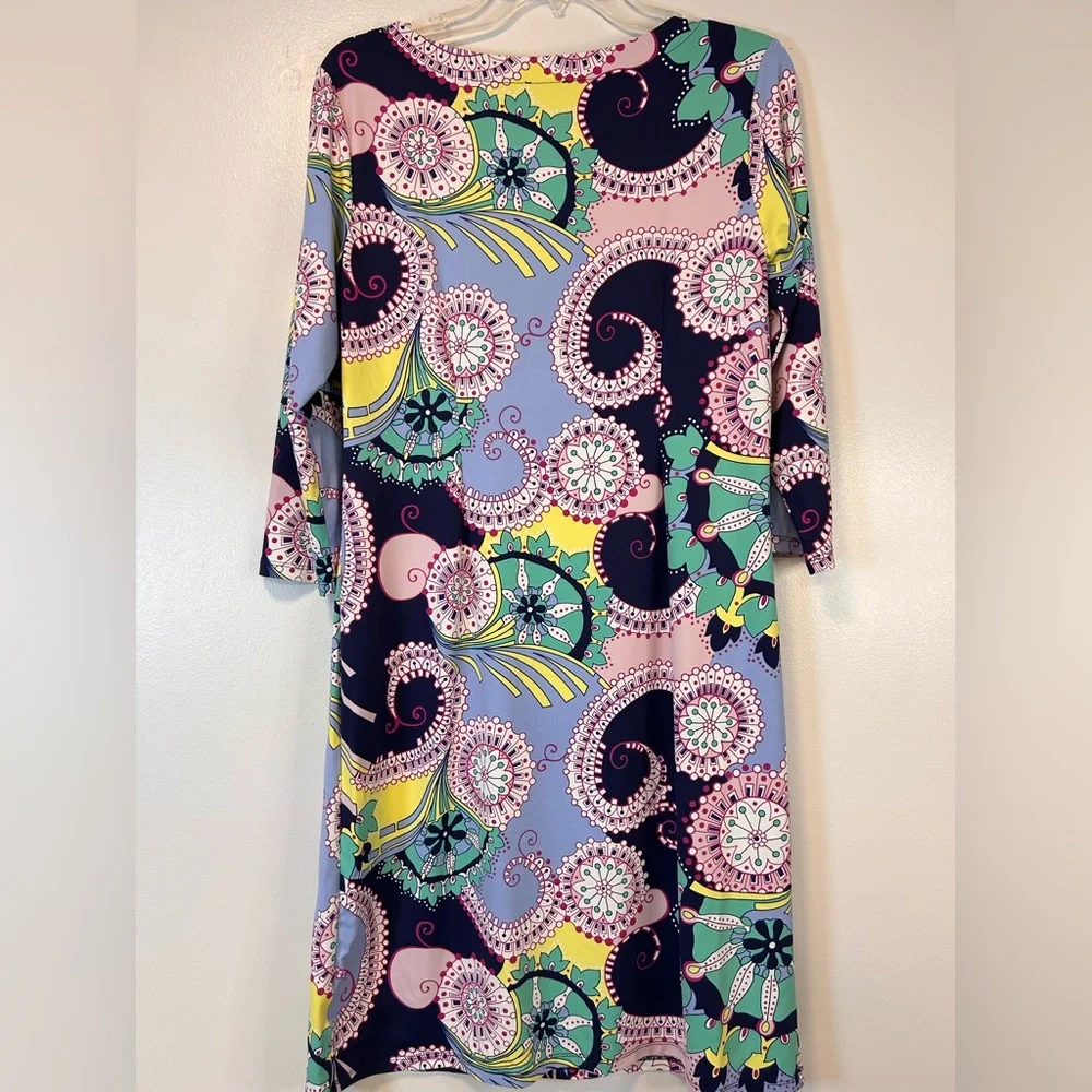 TALBOTS Jersey Shift Dress Spiral Paisley 3/4 sleeve‎ knee length Women’s Medium - Picture 6 of 10
